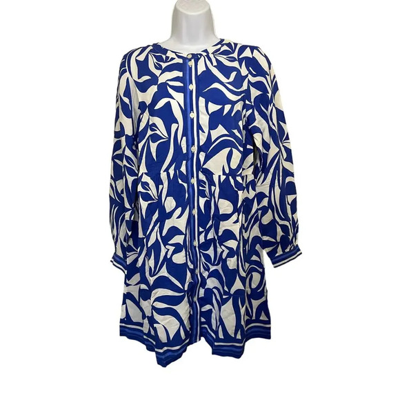 Loft Abstract Swirl Button Tiered Swing Dress NWT coastal tomatogirl - Picture 6 of 8